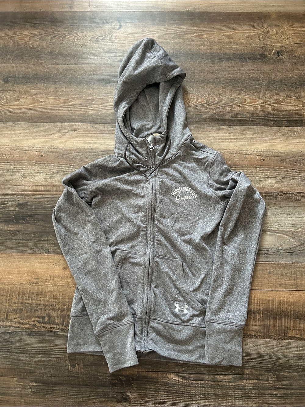 Washington State Cougs Under Armour Heather Gray Full-Zip Hooded Jacket